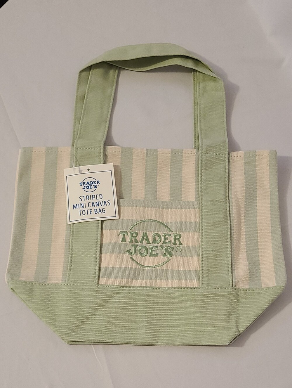 Trader Joe's Green Striped Mini Canvas Tote Bag - Picture 9 of 9